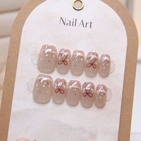 10pcs Short Press On Nails Set Bowknot Design Kawaii Cat Eye False Nail Tips Reusable Full Cover Fake Nail For Woemn & Girls