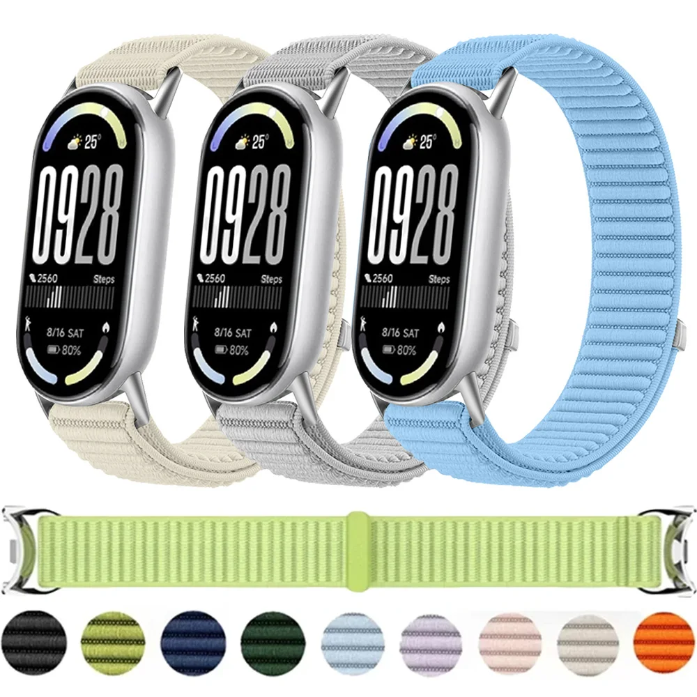 Nylon-Schlaufenarmband für Xiaomi Mi Band 10/9/8 Austauschbares Komfortables Metall-Schnallen-Armband Geflochtenes Correa für Xiaomi Mi Band 10 9