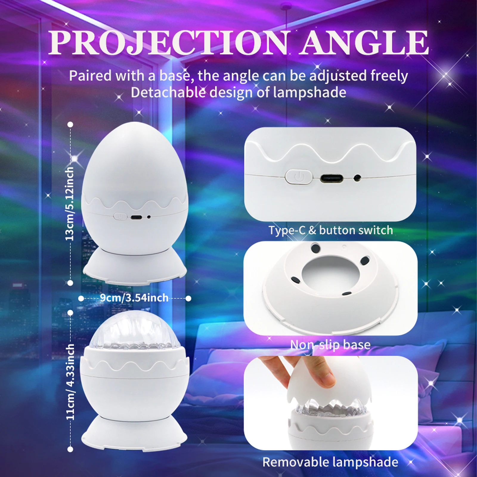 Proiettore Northern Light Dinosauro a forma di uovo Umore Illuminazione ambientale Alimentato tramite USB Lampada per proiettore Galaxy 2 in 1 per regalo per bambina