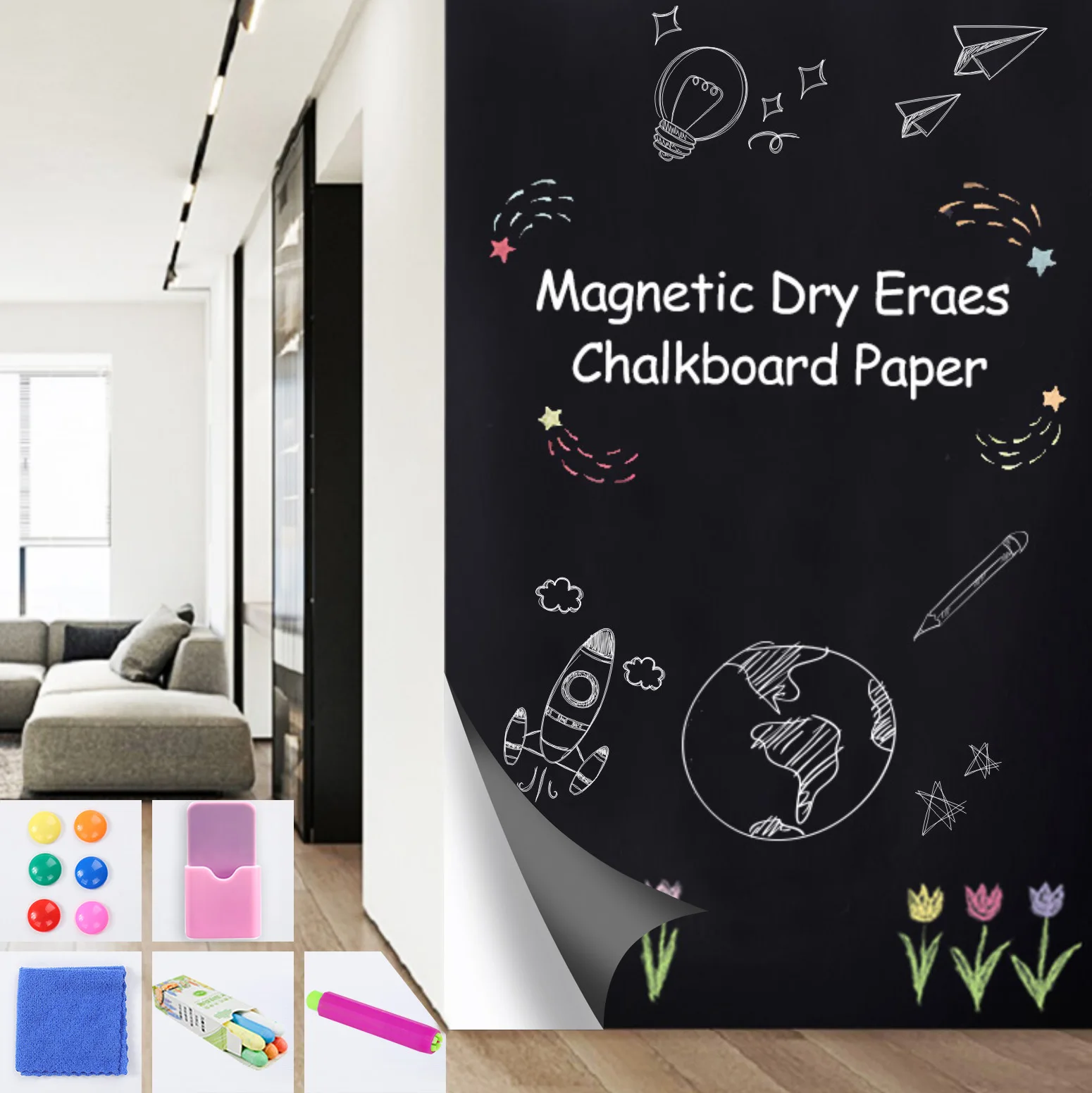 Magnetic Dry Erase Chalkboard Paper Soft Whiteboard Contact Paper Wall Sticker Graffiti Sticker For Work At Home Office/Teaching