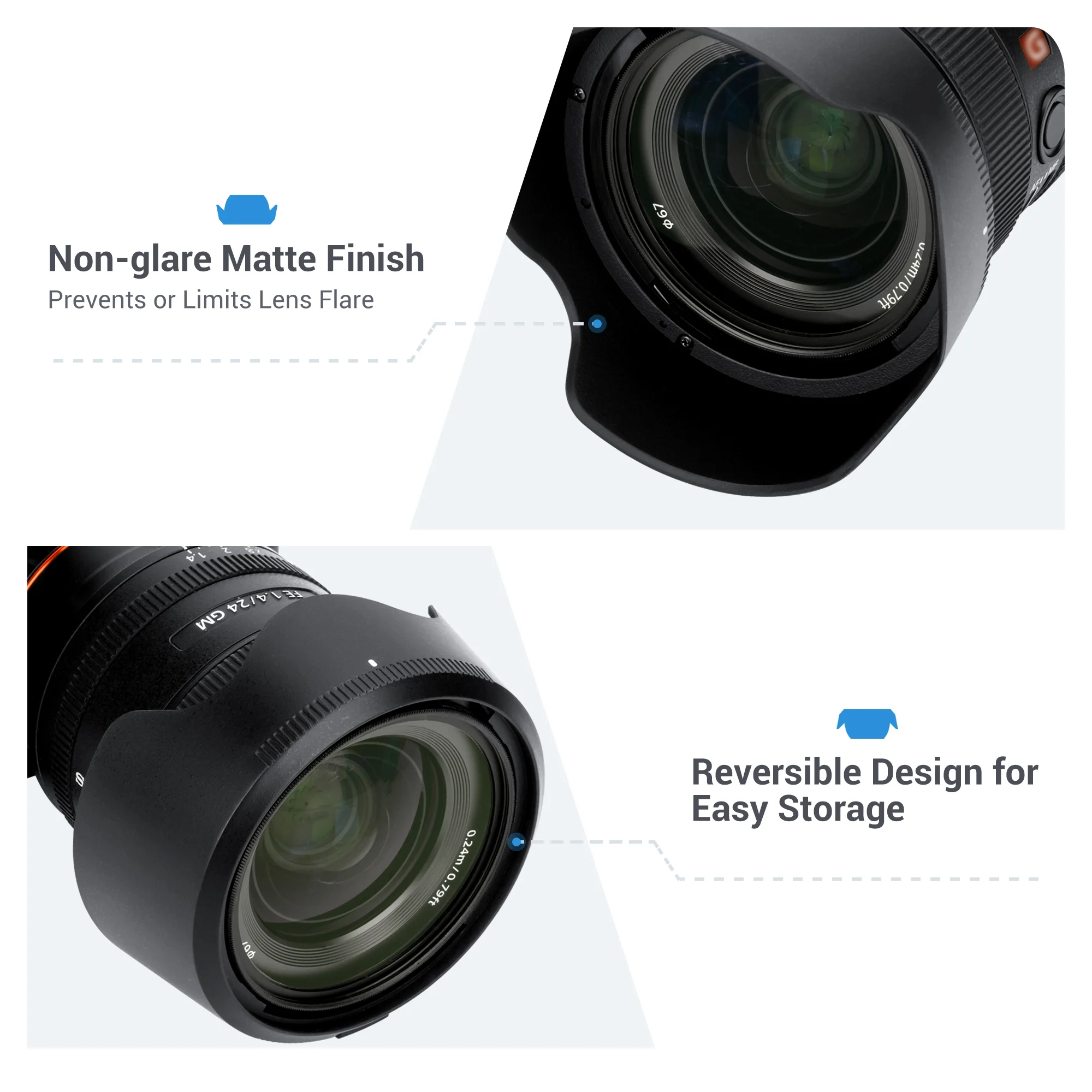 JJC ALC-SH154 Bayonet Reversible Lens Hood Shade for Sony FE 24mm f/1.4 GM Lens SEL24F14GM, Replaces Sony ALC-SH154 Lens Hood