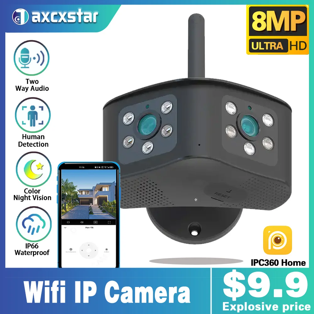 

Dual Lens 2.8mm -12mm WIFI Wireless 8mp 4K IP Camera 4MP Outdoor AI Human Detection Audio Cloud Storage Security IP Cameras IPC