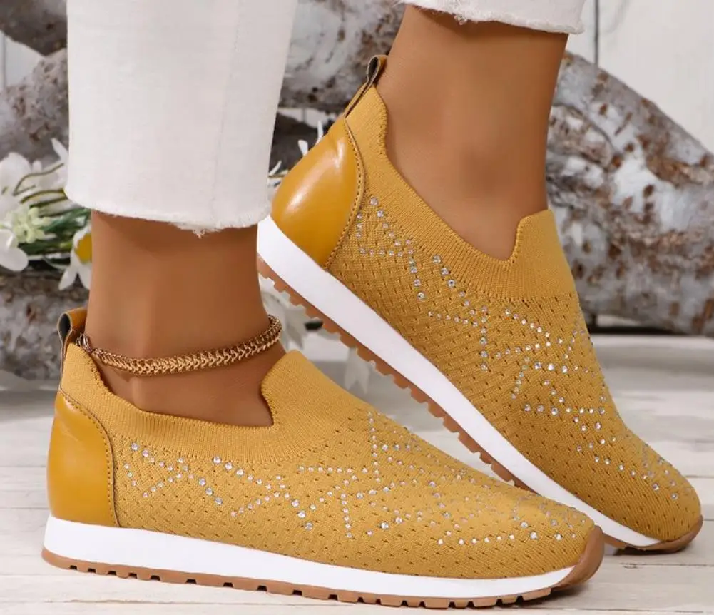 

Women Flats Sneakers Crystal Fashion Bling Sneakers Casual Slip On Sock Trainers Summer Women Vulcanize Shoe Zapatillas Mujer