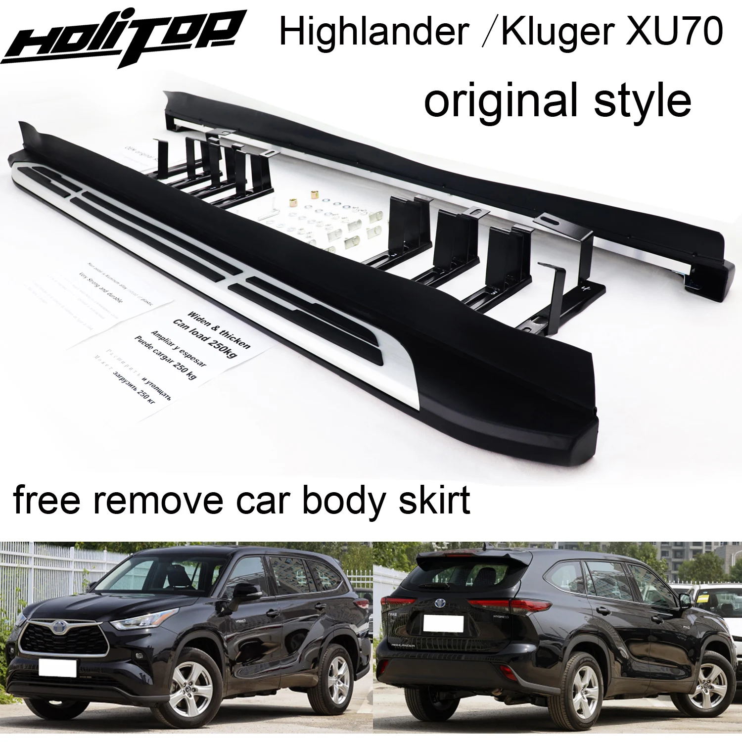 

OEM style running board side step bar for Toyota Kluger Highlander XU70 2021 2022 2023,free dismount car skirt,easy installation