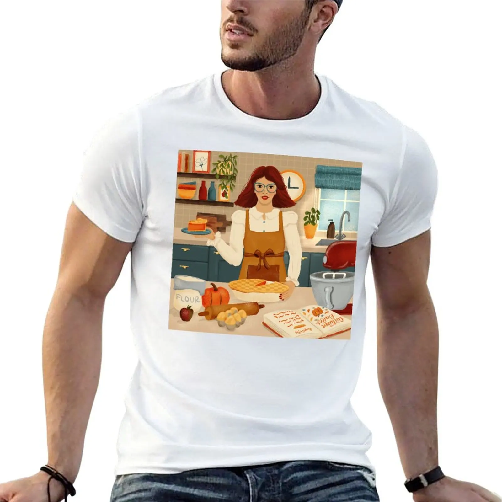 Autumn Baking T-Shirt Minimalist Plain Crew Neck T-Shirt