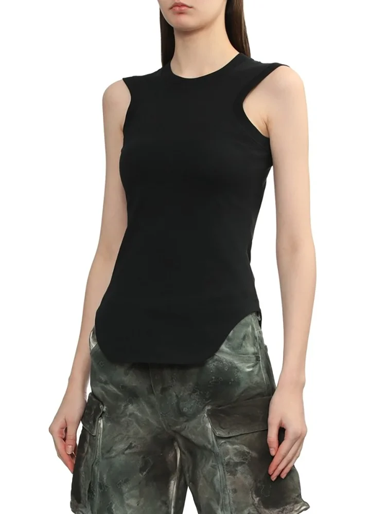 

Woman clothing y2k spring and summer patchwork embroidery cotton Tank top irregular sleeveless T-shirt 2025 simple new Women top