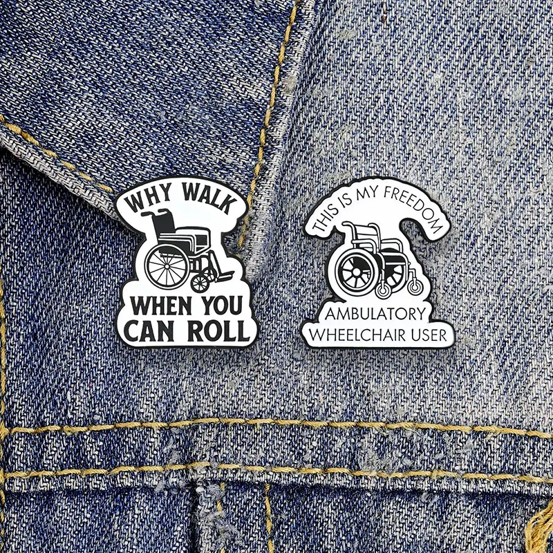 Warum laufen, wenn man rollen kann? Emaille-Abzeichen, Rollstuhl-Freiheits-Slogan-Pin, Brosche mit Zitat zur Behinderungsbewusstsein, Geschenkset für Freunde. – Detail 2