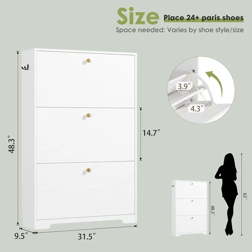 Shoe Cainet with 3 lip Ders, Narrow Organizer Cainet, reestanding Rack Cainet, ern StoraCainet or Entryway, Hallw