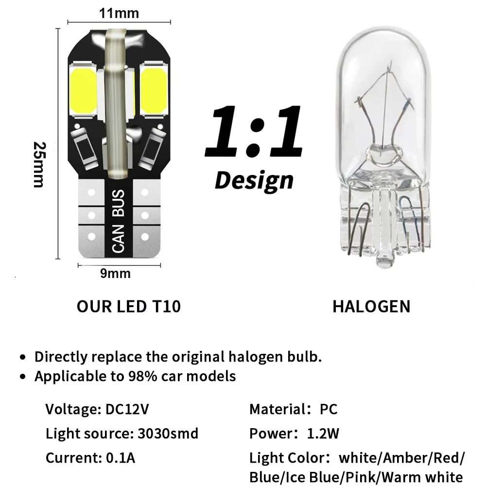 Lampu LED Mobil T10 W5W LED Canbus Tanpa Kesalahan Super Terang Lampu Interior Mobil SMD Lampu Otomatis Putih Amber Merah Lampu Baca Dome