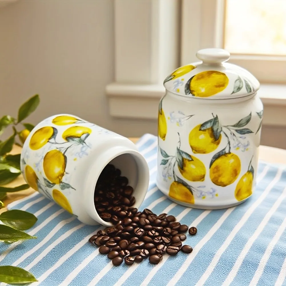

Керамическая банка для хранения с рисунком лимона, 1000 мл, большая емкость, резервуар для хранения чая, кофейных зерен, конфеты, кухонные банки для приправ и специй