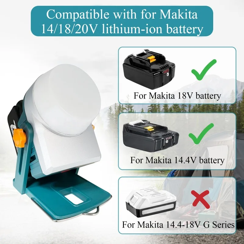 أضواء البناء المحمولة LED ضوء العمل لماكيتا/ديوالت/ميلووكي/بوش 14-18 فولت بطاريات ليثيوم ضوء التخييم في الهواء الطلق