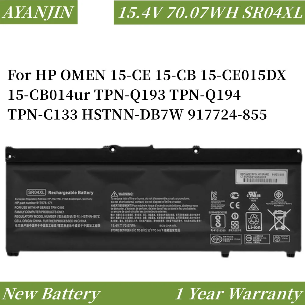 New 70.07WH SR04XL Laptop Battery for HP OMEN 15-CE 15-CB 15-CE015DX 15-CB014ur TPN-Q193 TPN-Q194 TPN-C133 HSTNN-DB7W 917724-855