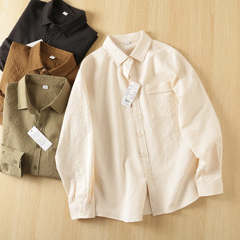 

Осенняя мужская легкая повседневная рабочая одежда Bubble irt Long Sve, удобная дышащая свободная посадка, однотонная, универсальная, популярная...