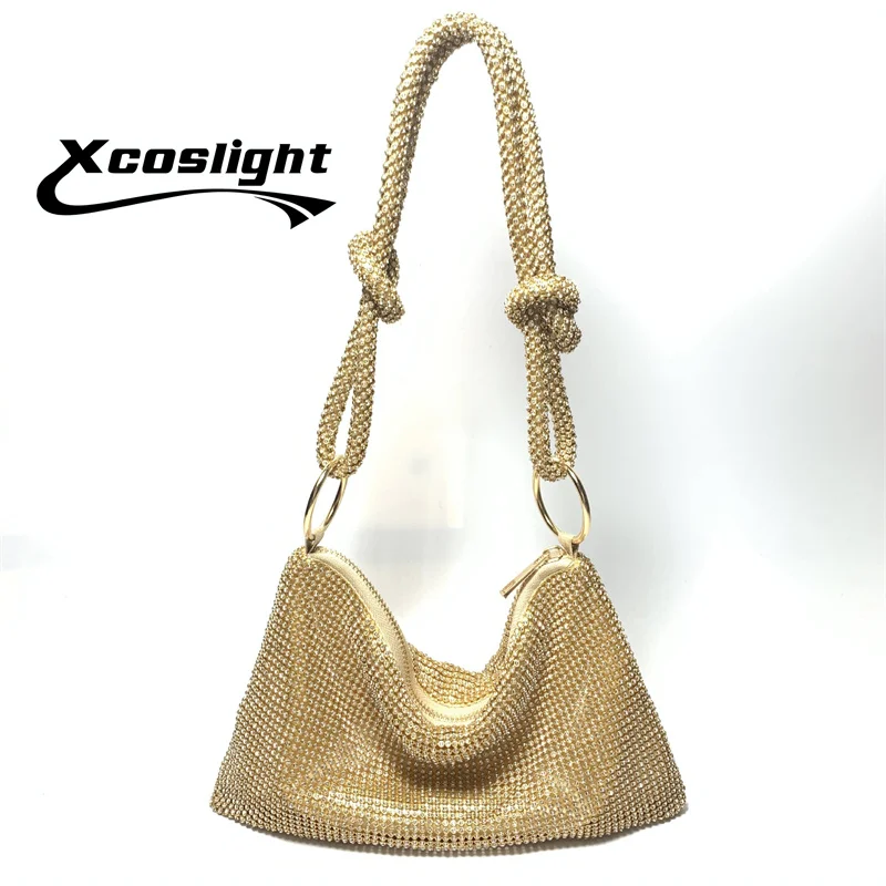 Locomotive Shining Shoulder Bag New Female Luxury Brand Handbags Vintage Tassel Evening Bag Full Diamond Small Bucket