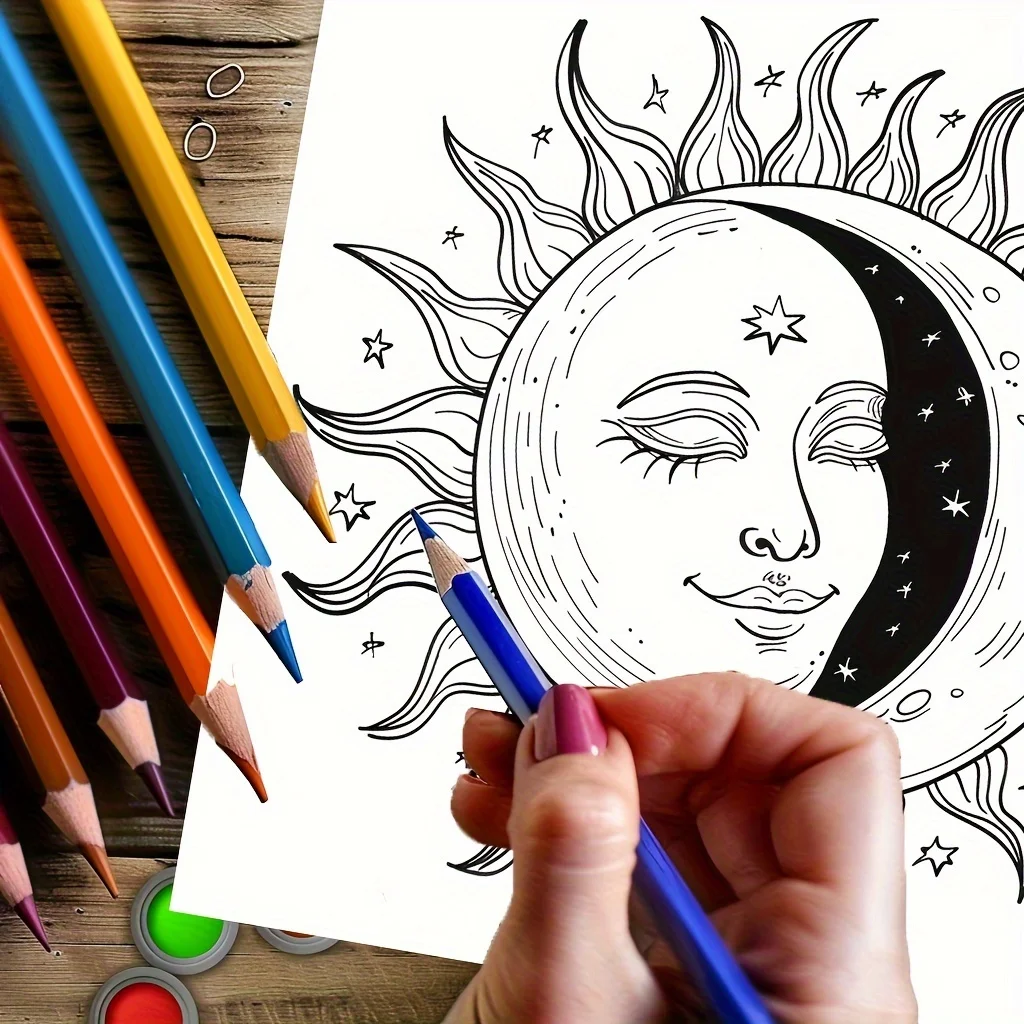 Libro para colorear Mystery Moon de 28 páginas para reducción de estrés para adultos |   Libro para colorear para aliviar el estrés y reducir el estado de ánimo San Valentín