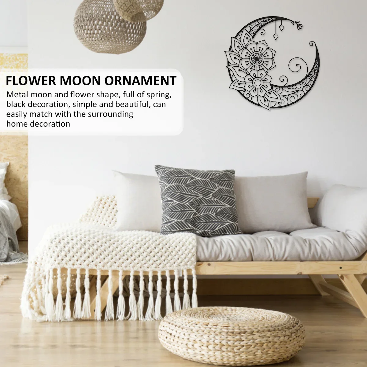 Hello Young Mandala Flower Moon Home Sign Decor Metal Wall Hanging Decor Sign Unique Durable Art Pendant Home Wall Background De