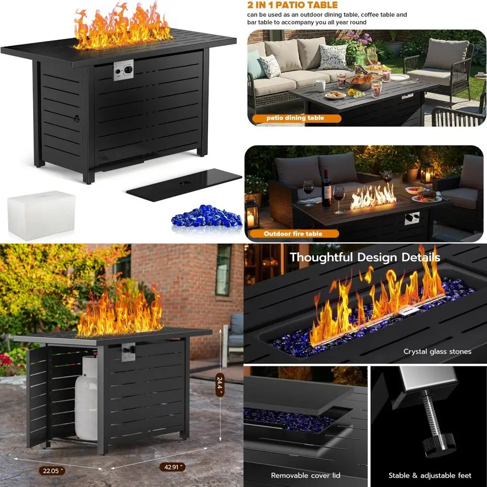 

Outdoor Gas Fire Pit Table 42, 50,000 BTU Auto-Ignition, Propane Powered, Ideal for Garden and Patio Use
