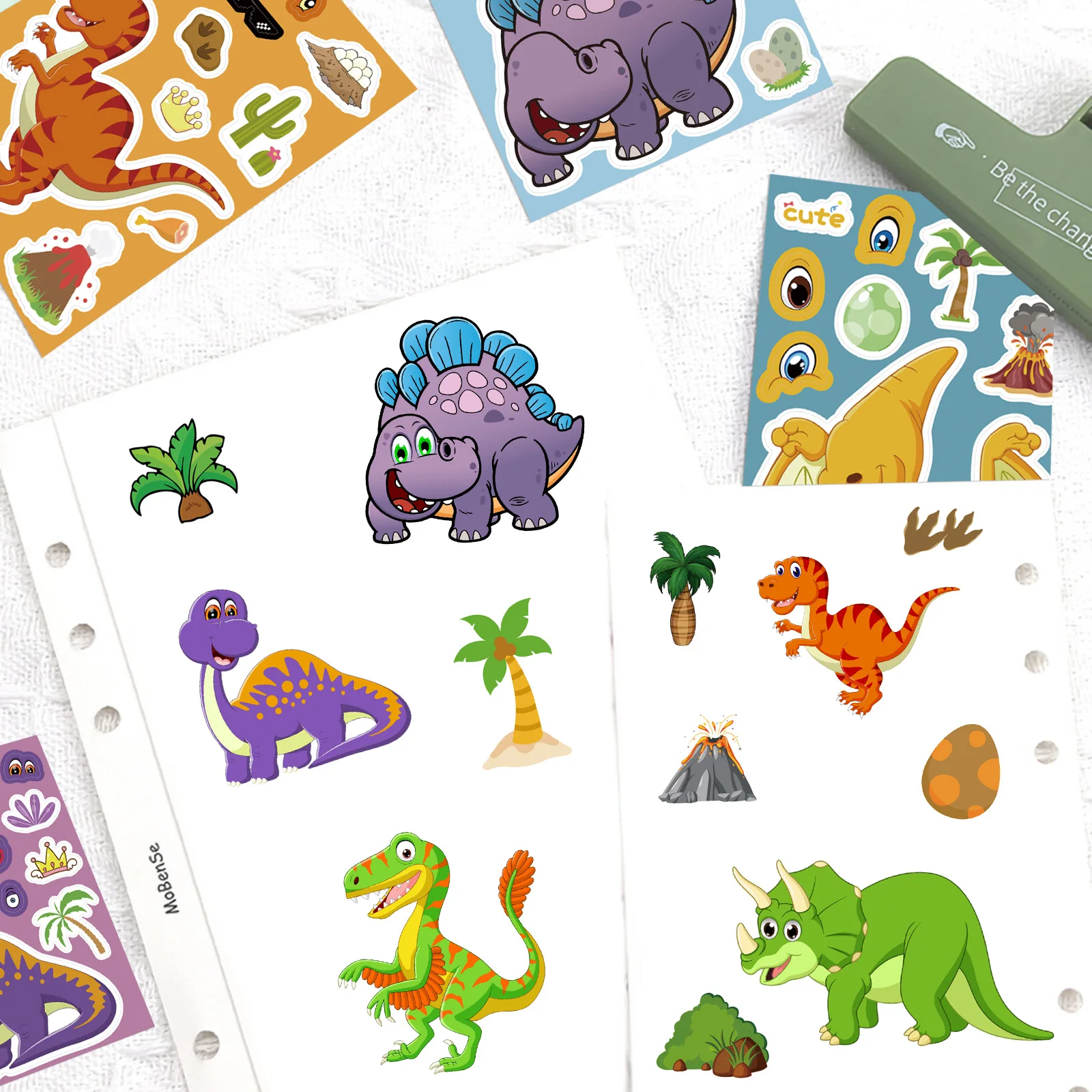 8 Sheets Cute Dinosaur Puzzle Stickers Make a Face Decals Stickers For Notebook Phone Laptop DIY Decoration Waterproof Stickers