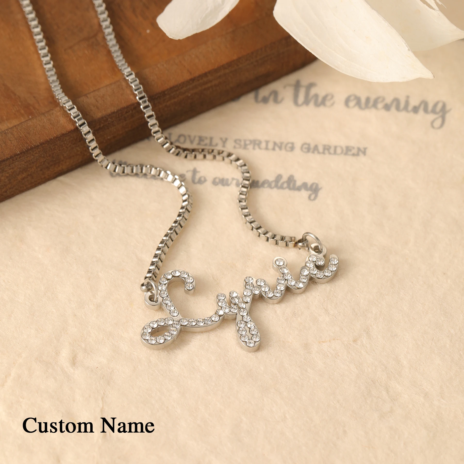 Personalized Name Necklace Stainless Steel Box Chain 18K Gold Plated Sparkling Jewelry Gift For Women Her Birthday Christmas