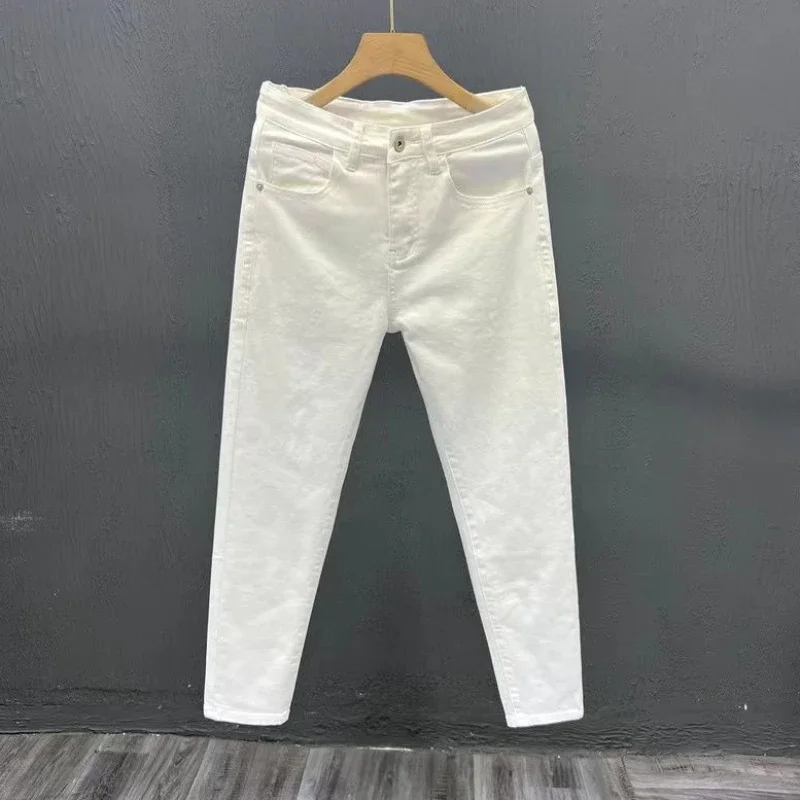 Jeans de cowboy blancs pour hommes, pantalons de cow-boy masculins, coupe droite, haute qualité, jambe large, mode coréenne, luxe, printemps,