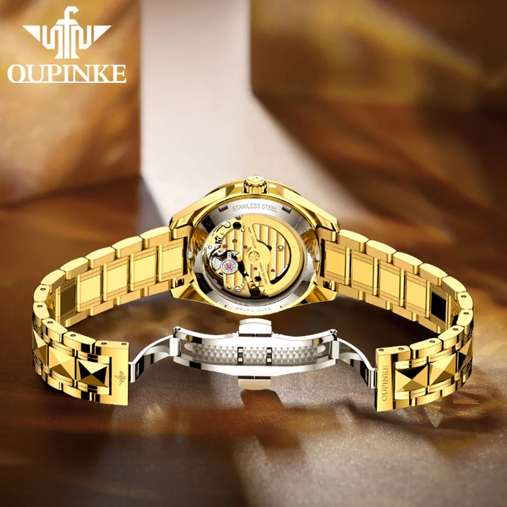 OUPINKE Luxury Brand Elegant Women's Watches True Gold Imported Movement Fully Automatic Mechanical Watch Waterproof Gift Set