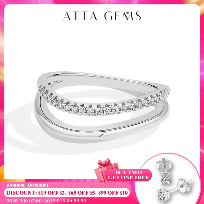 

ATTAGEMS простое кольцо с муассанитом DVVS1 оригинальное стерлинговое серебро s925 обручальное волнистое кольцо для женщин ювелирные изделия для коктейльной вечеринки