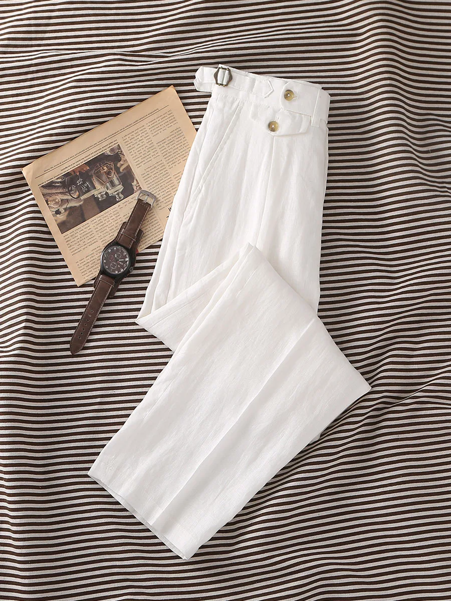 Men's White Linen Wide-Leg Pants, Italian Old Money Style, Premium Relaxed Commute Look.​