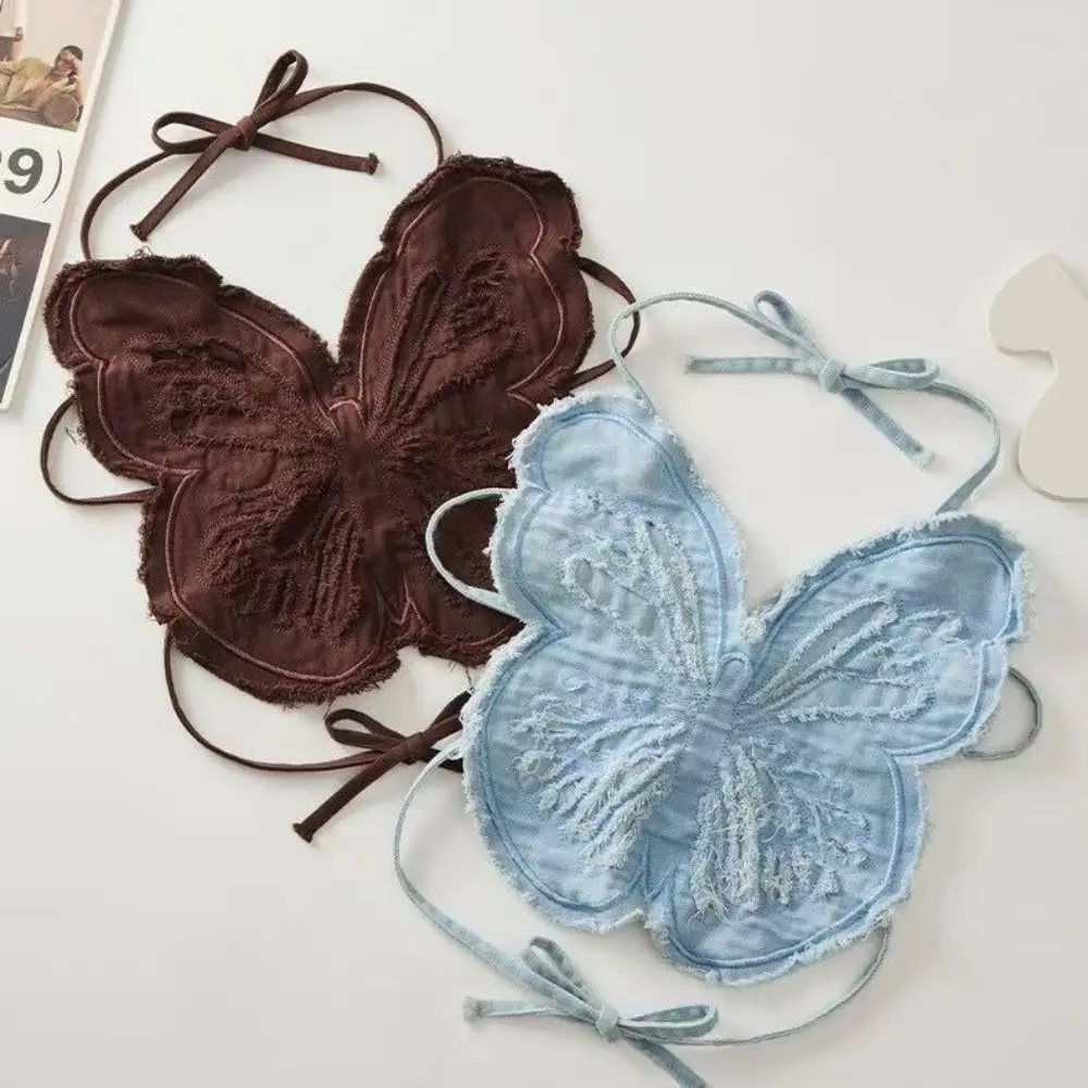 Camisola de mariposa sin mangas de estilo coreano para chica picante, Top con cordones y cuello Halter, chaleco con tirantes con personalidad para mujer