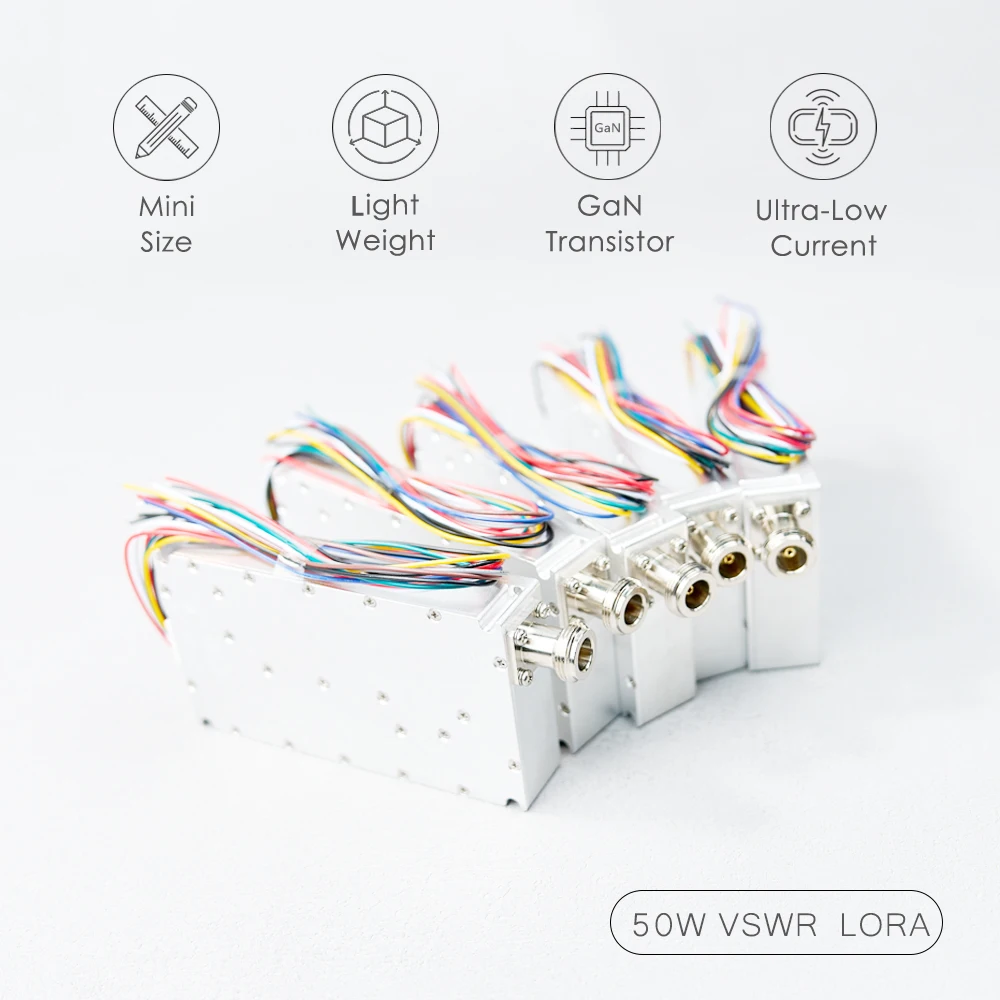 50 واط وحدة RF GaN VSWR LORA مكبر كهربائي وحدة التردد المنخفض 100-150 متر 110-160 متر 120-190 متر 230-300 متر 300-360 متر 330-390 متر 410-490 متر