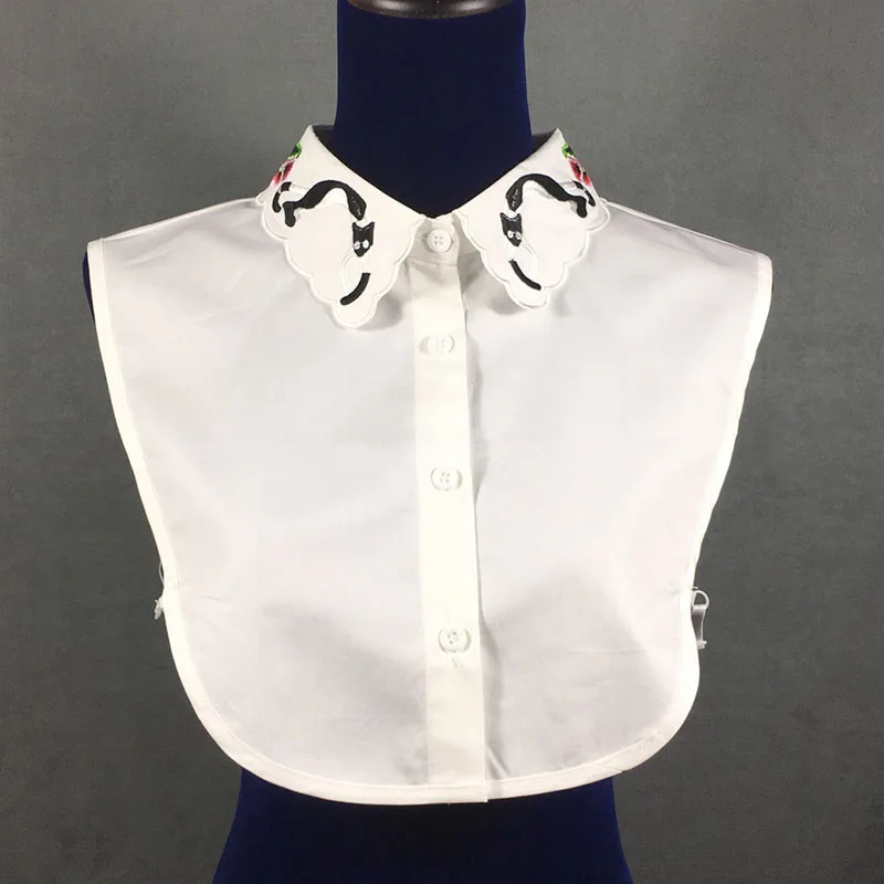 Cute Embroidery Fake Collar Shirt women White False Collars Woman Detachable Collar For Sweater Removable Tie Half Shirt