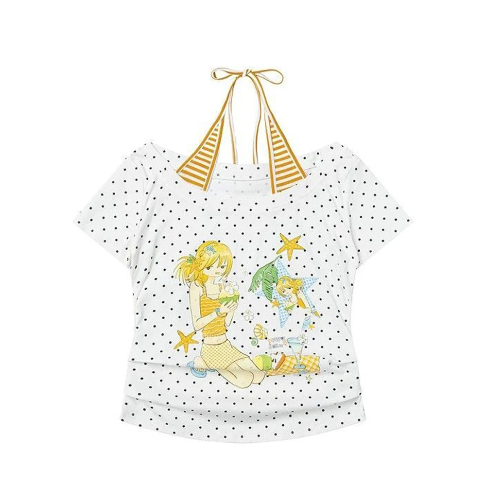 Women's Polka Dot Slanted Neck T-Shirt - usage example