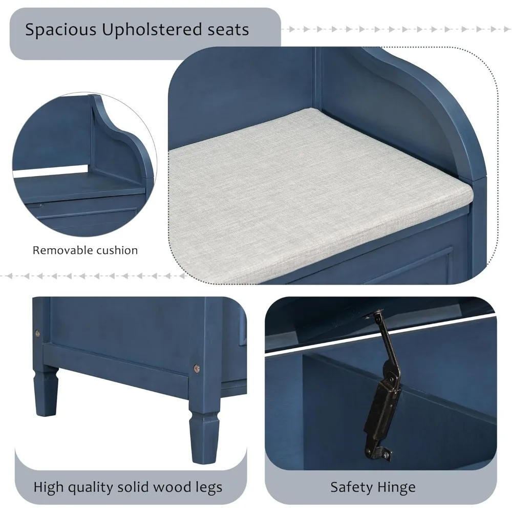 مقعد تخزين دخول ريفي مع مقصورات مخفية ووسادة قابلة للإزالة، مقعد خشبي لمدخل المدخل والردهة