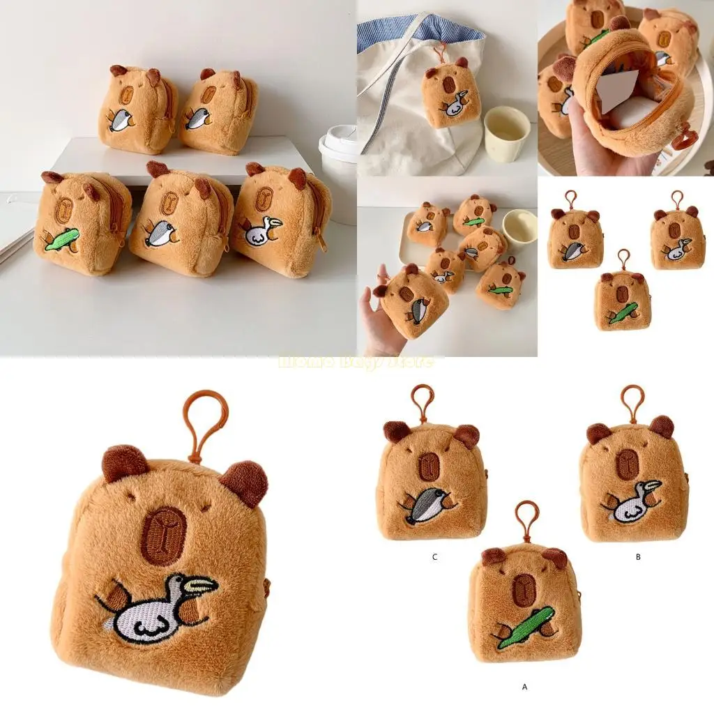 

X90D Lovely Capybara Coin Purse Headphone Storage Bag Bag Charm Plush Change Purse