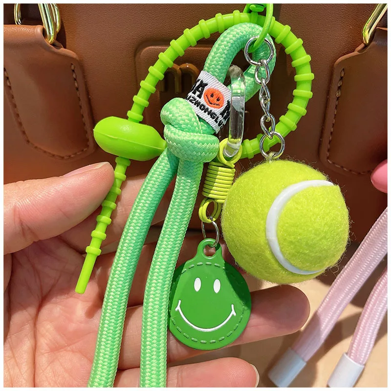 Decorative Colorful Smiling Tennis Car Keychain Creative Backpack Pendant Female Gift Nylon Rope Backpack Decoration