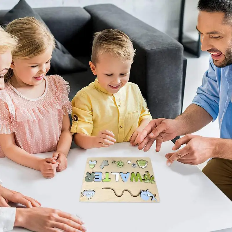 Puzzle en bois personnalisé avec nom pour les tout-petits, jouets créatifs, cadeaux d'apprentissage précoce, 1, 2, 3 ans