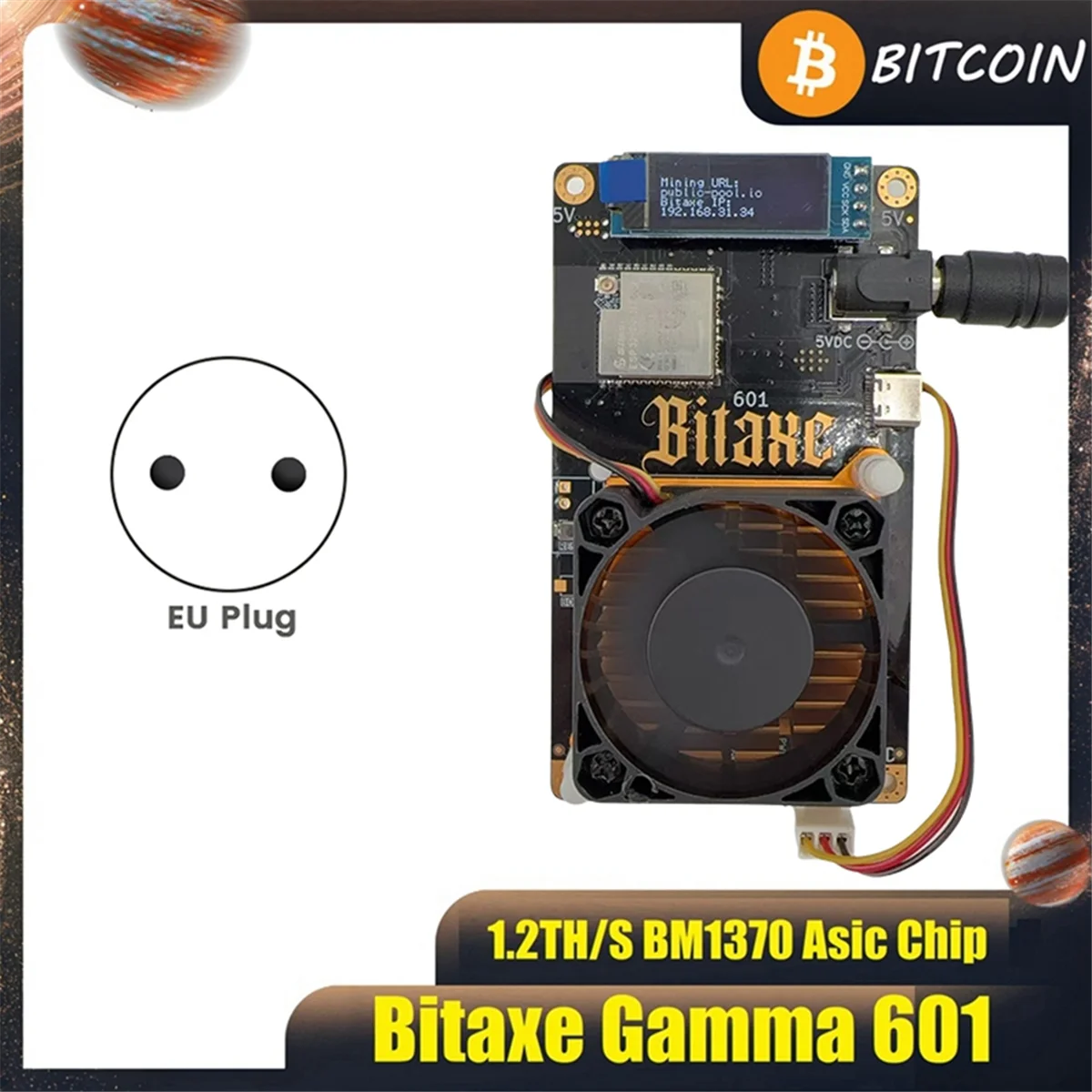 AB20-Bitaxe Gamma 601 Solo Lottery Miner 1.2TH/S BM1370 Asic Chip 18-22W From Antminer S21 Pro Bitcoin BTC Miner EU PLUG