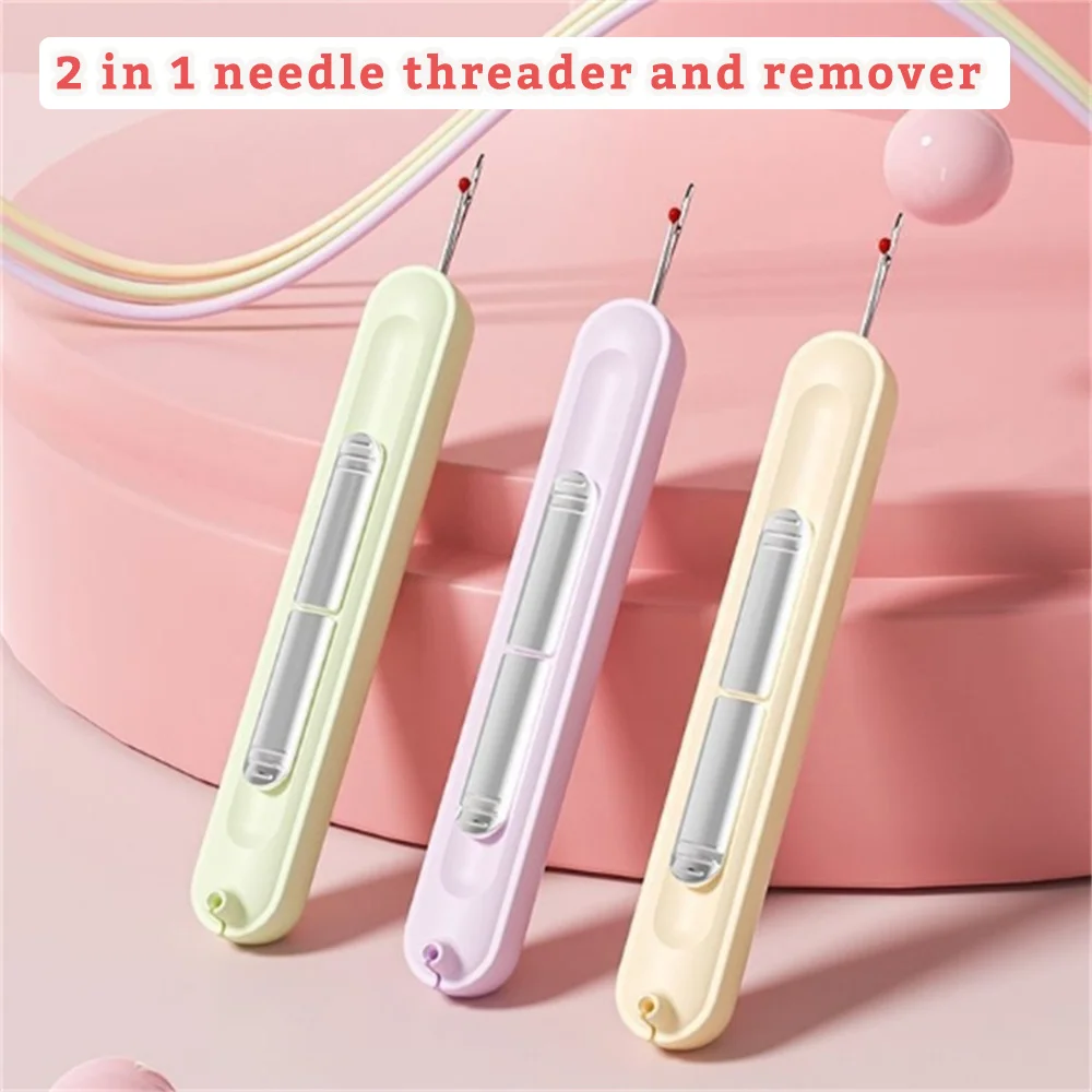 2 in 1 Needle Threader Seam Ripper Stitching Remover Stretchable Seam Rippers for Hand Sewing Seam Accessories