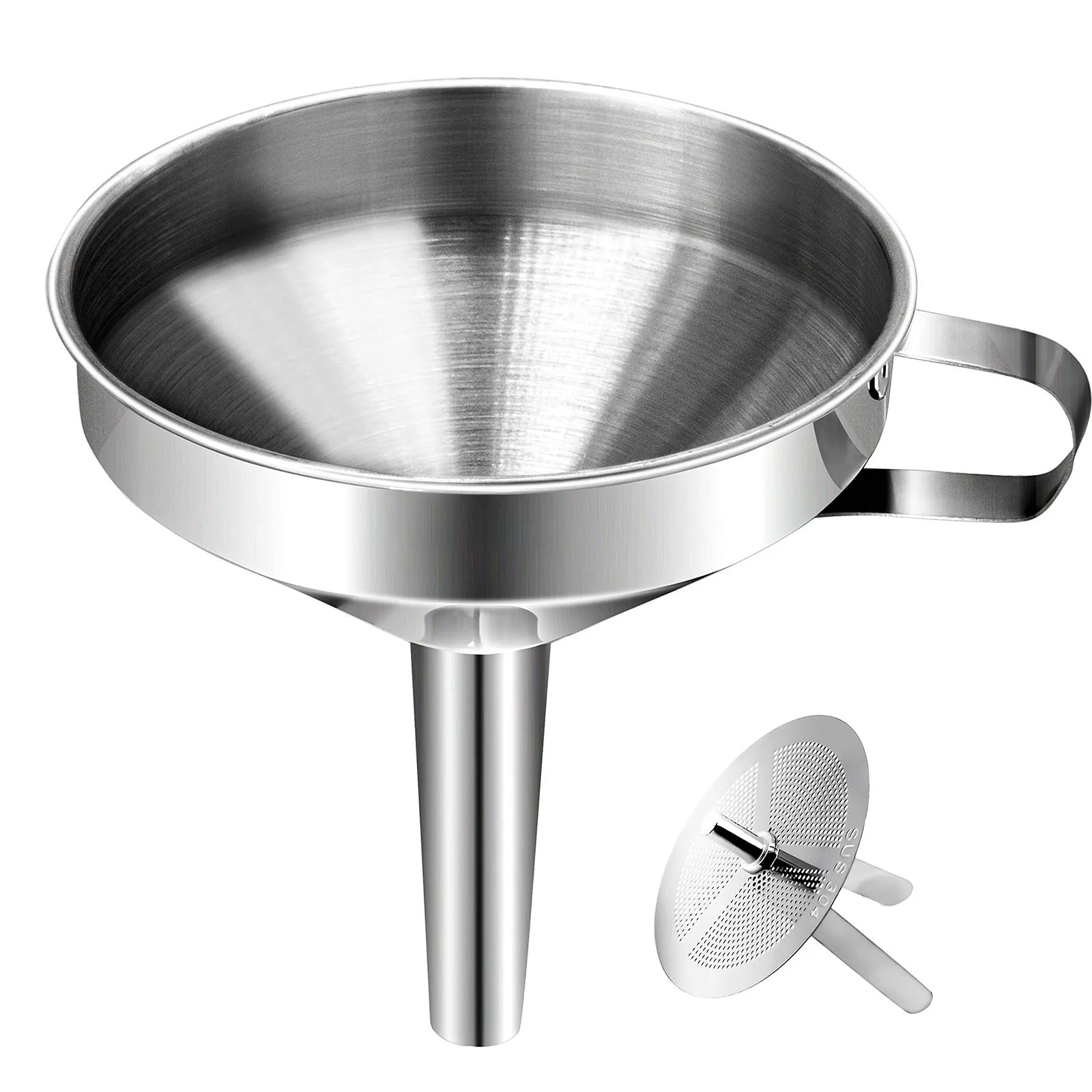 Food Grade 304 Stainless Steel Funnel Set 1/3Pcs With Handle Removable Filter Wide Mouth Reusable Kitchen Funnel