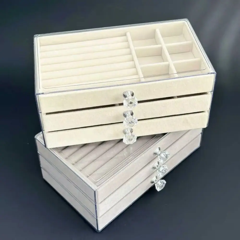 High-Capacity Flannel Jewelry Box Transparent Acrylic Drawer Storage Box 3-Layer Oxidation-resistant Earrings Necklaces Storage
