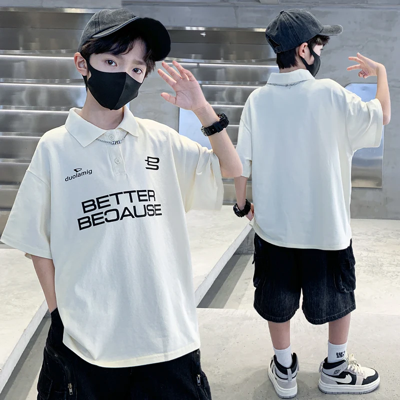 New Arrival Kids Summer Short Sleeve Polo T-shirt for Boys Polo Shirt Child Cotton Knitted Polo Shirt with Letter 5 7 9 11 13 14