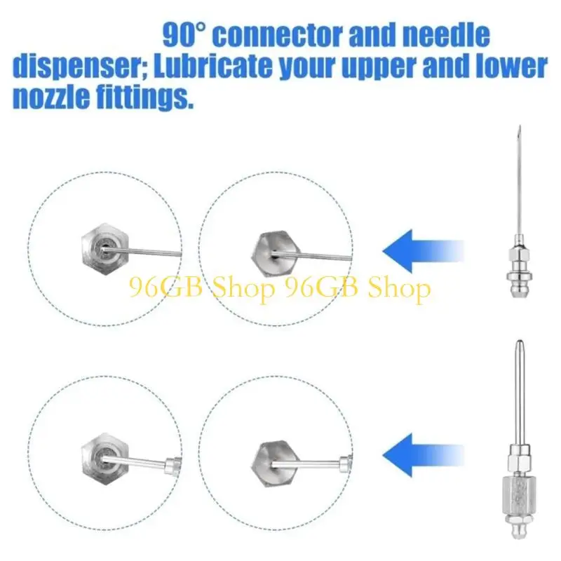 96GB Strong Steel Grease Tool Accessory 3 Nozzles 1 Needle Dispenser Adapters for Efficient Lubrication In Tight Space