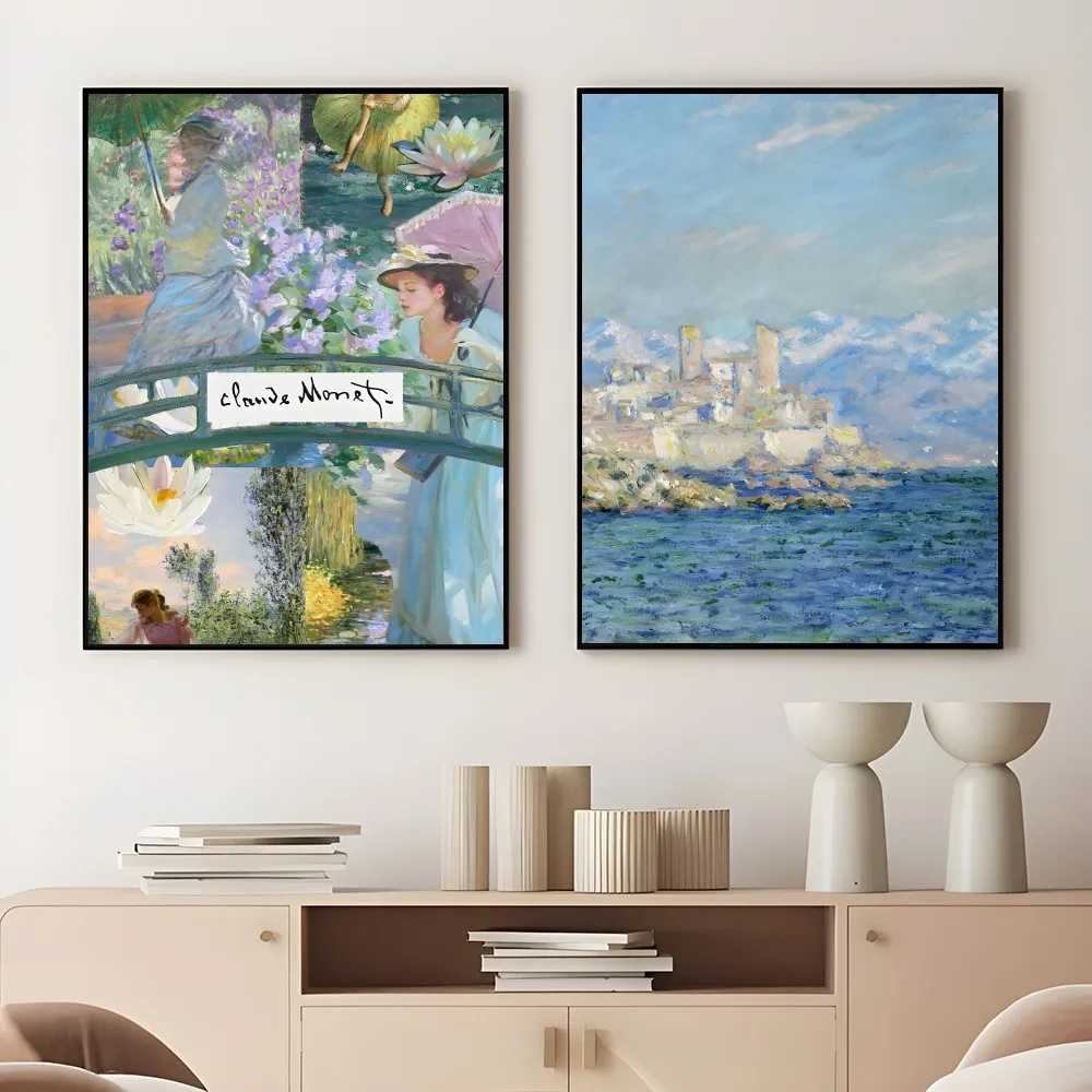 C-Claude MonetS Art Wildflower Poster Sticky Wall Art Printing Waterproof Home Living Bed Room Bar Aesthetic Decor