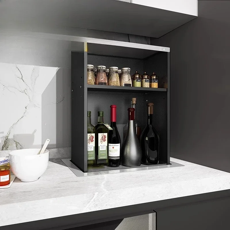 Kitchen cabinet countertop lift seasoning basket, hidden island lift lift basket