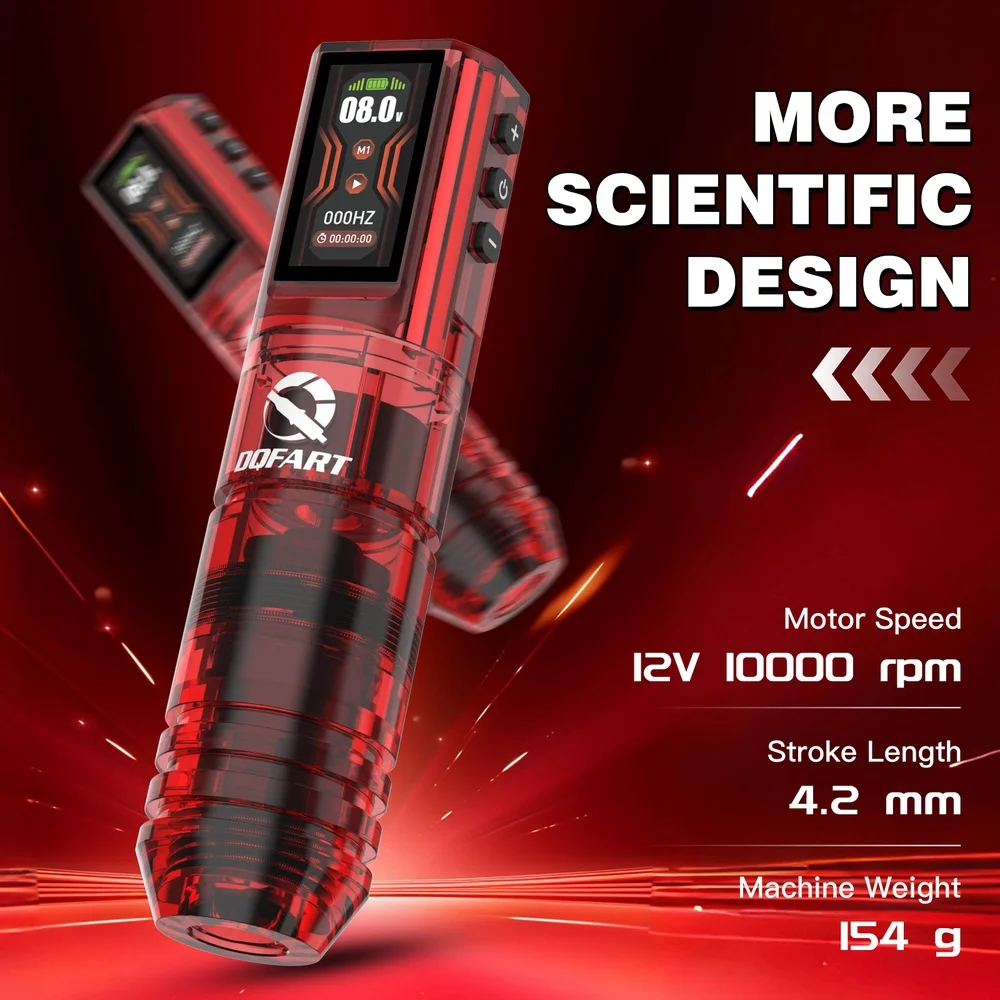 DQFART Red P2 Set Electric Wireless Tattoo Machine Colorful Led Digltal Display Supplies Accessories Body Art Creative Designs