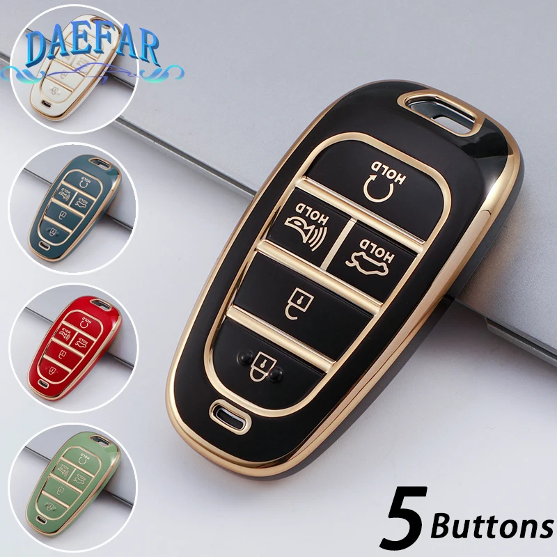 5 Buttons For Hyundai Sonata Nexo DN8 Santa Fe TM Tucson NX4 Staria Ioniq 2020-2021 Gold Edge TPU Remote Key Fob Case Cover