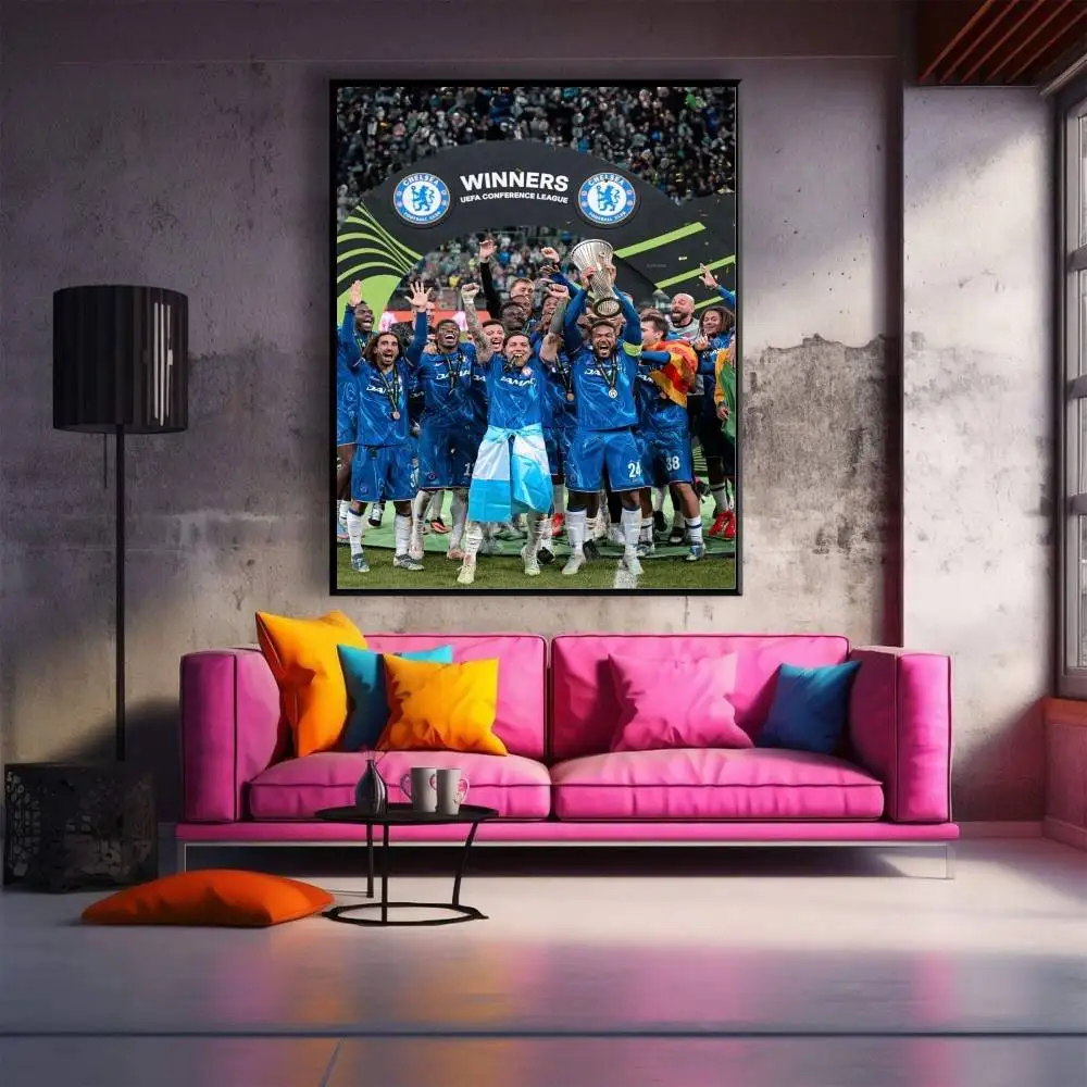 نادي تشيلسي لكرة القدم يفوز بعنوان ملصق فني ذاتي اللصق مقاوم للماء ملصق ورقي لديكور جدران غرفة المقهى #4
