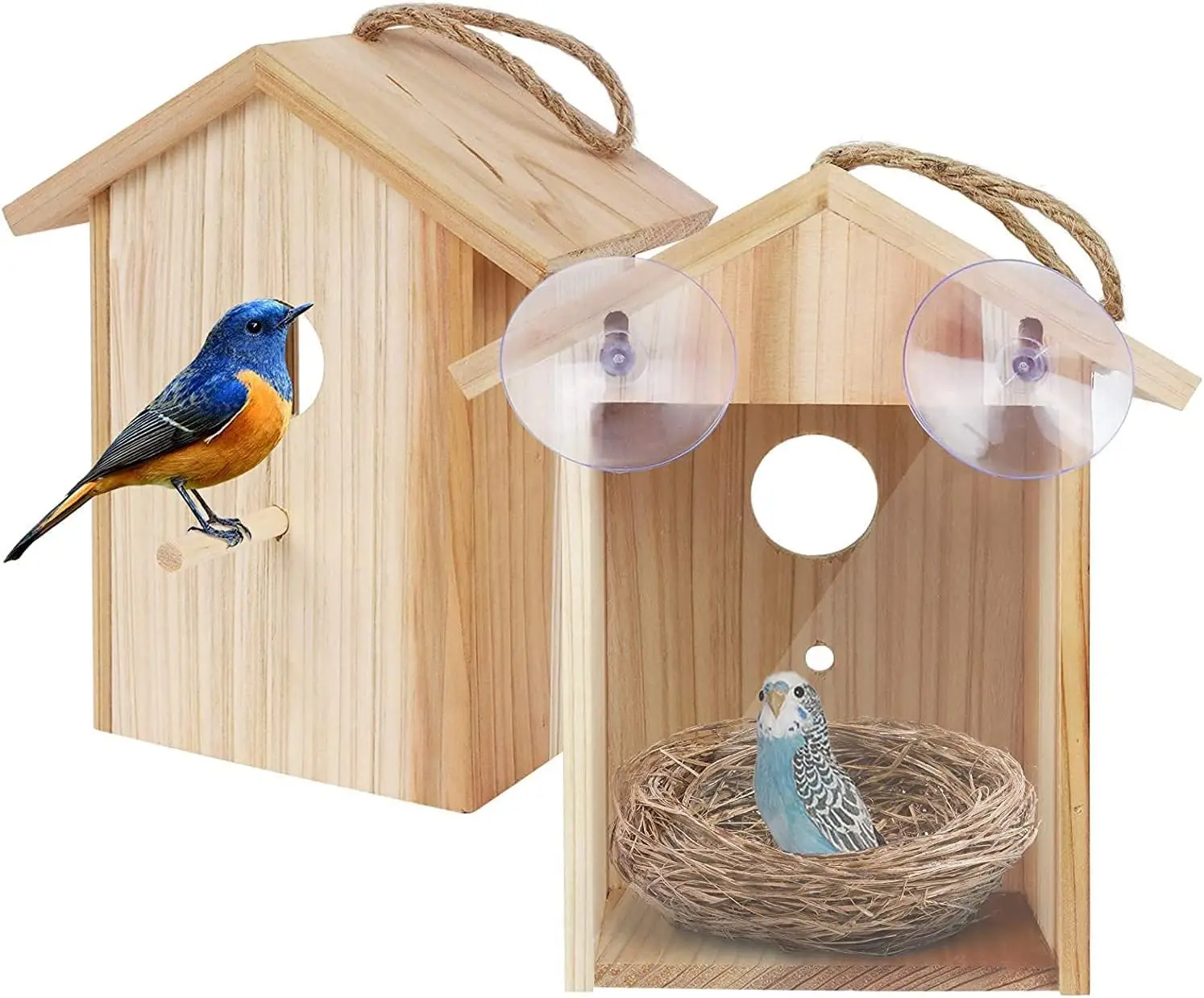 

Window Bird Nest House with Transparent Strong Suction Cup and Lanyard for Outside Wooden Birdhouse Outdoors