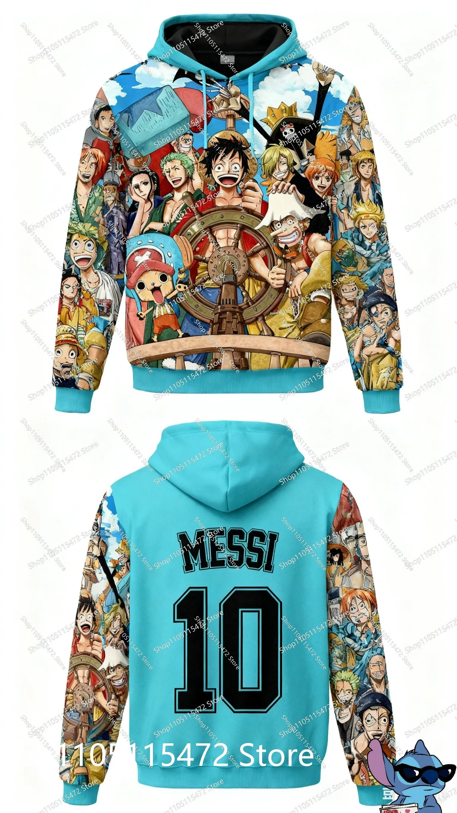 Neue heiße MESSI Commemorative Edition Ruffy Fußball Special Fashion Herbst Winter 3D-Druck Hoodie Tägliche Outdoor-Jacke