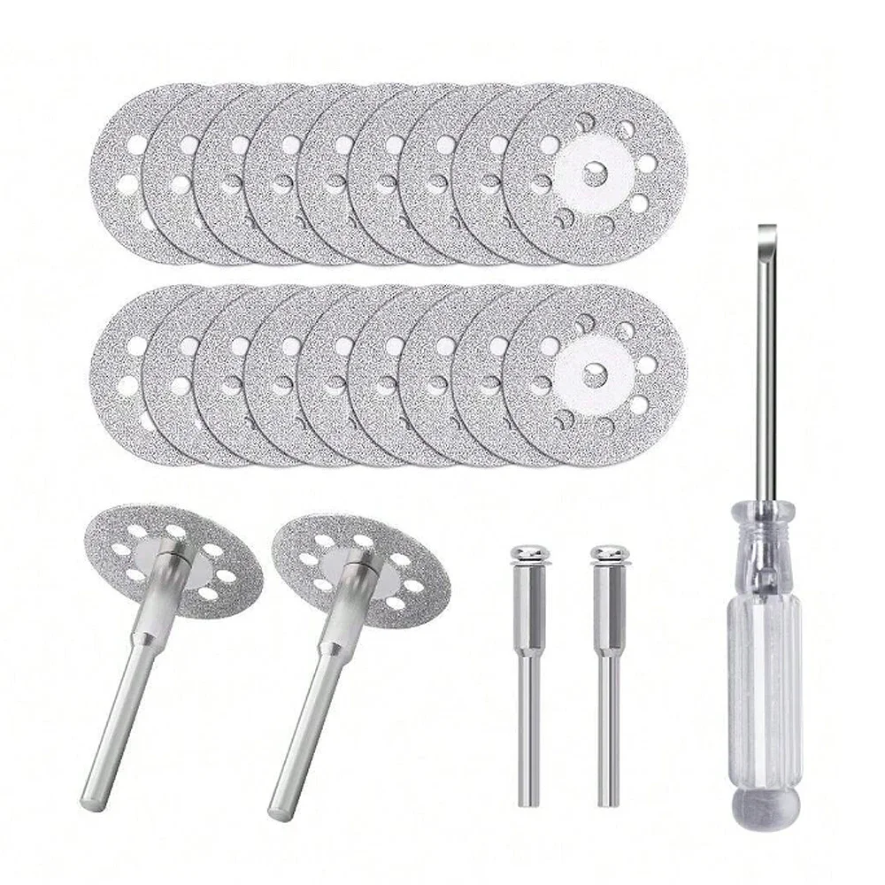 

20 шт. 545 отрезных кругов с алмазным покрытием (22 мм) и 4 шт. 402 оправки (3 мм) с отверткой для вращающихся инструментов Dremel