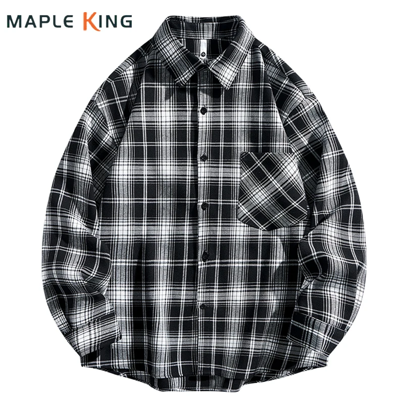 

Vintage Japanese Loose Plaid Shirts for Men Women Cardigan Jacket 2024 Autumn Couple Clothes Ropa Hip Hop Hombre Streetwear 5XL